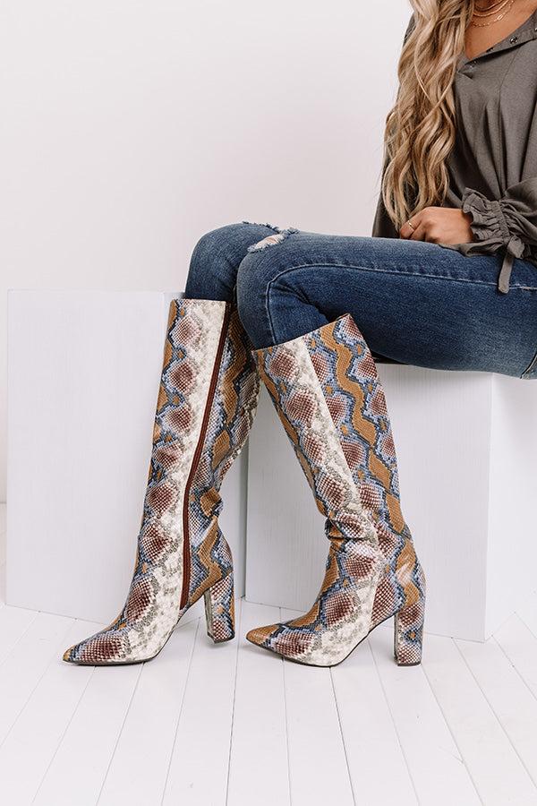 Impressions The Marsi Snake Print Knee High Boot In Navy