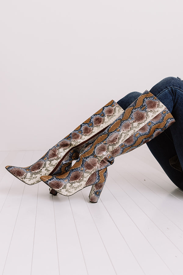 Impressions The Marsi Snake Print Knee High Boot In Navy