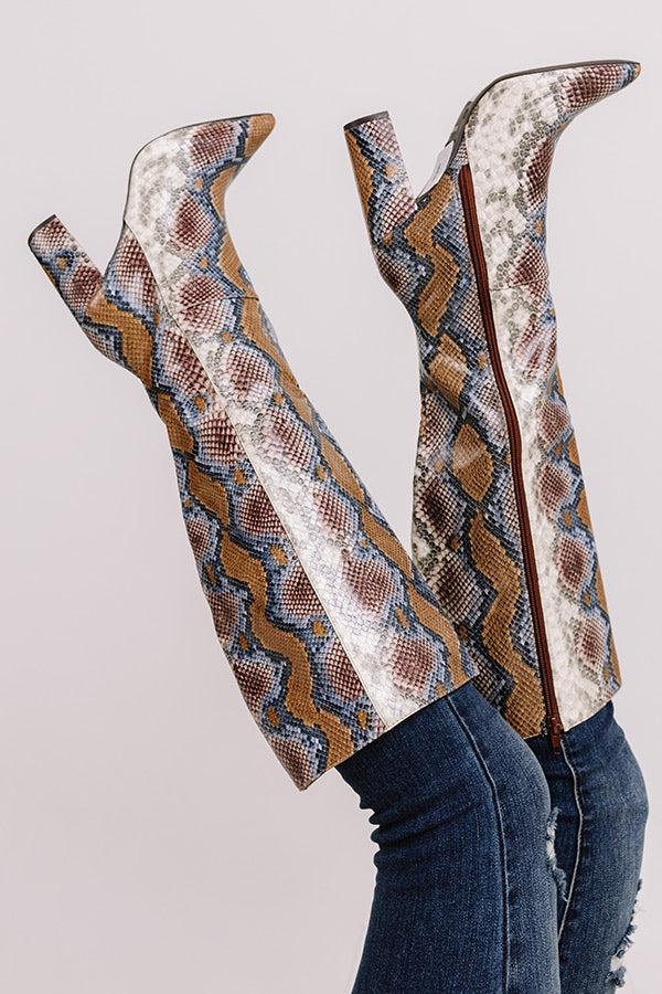Impressions The Marsi Snake Print Knee High Boot In Navy