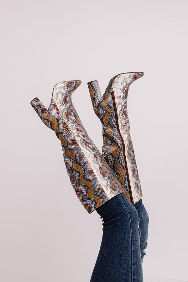 Impressions The Marsi Snake Print Knee High Boot In Navy