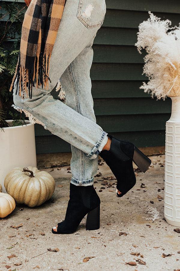 Impressions The Olana Faux Suede Peep Toe Bootie In Black