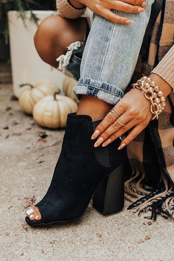 Impressions The Olana Faux Suede Peep Toe Bootie In Black