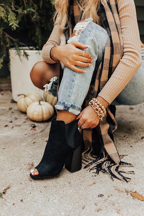 Impressions The Olana Faux Suede Peep Toe Bootie In Black