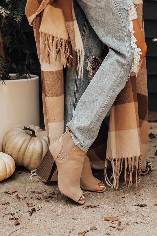 Impressions The Olana Faux Suede Peep Toe Bootie In Warm Taupe
