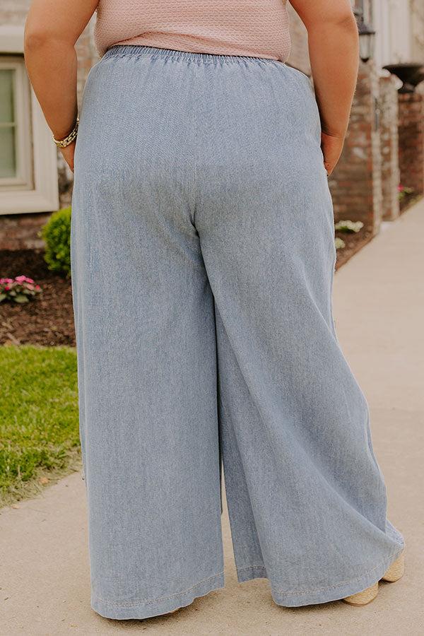Impressions The Olive High Waist Wide Leg Chambray Pants Curves