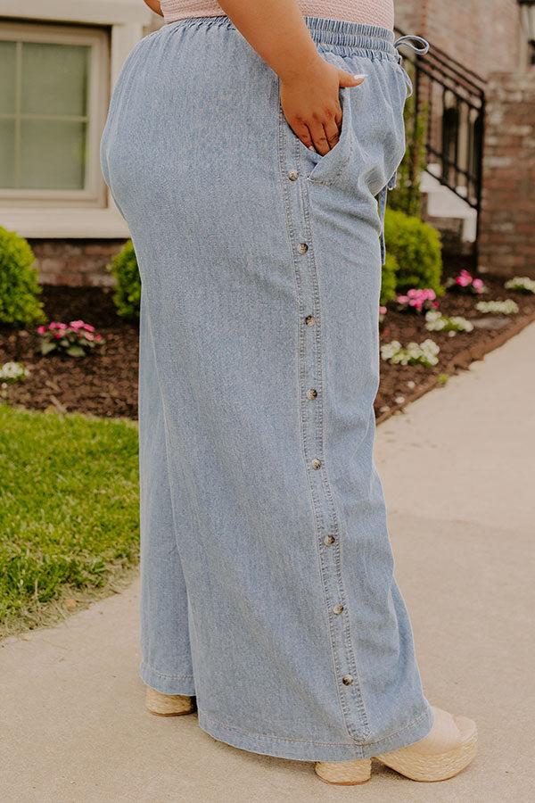 Impressions The Olive High Waist Wide Leg Chambray Pants Curves