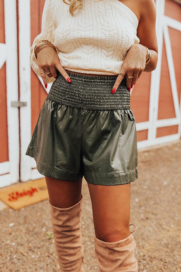 Impressions The Parleigh Faux Leather Shorts In Army Green