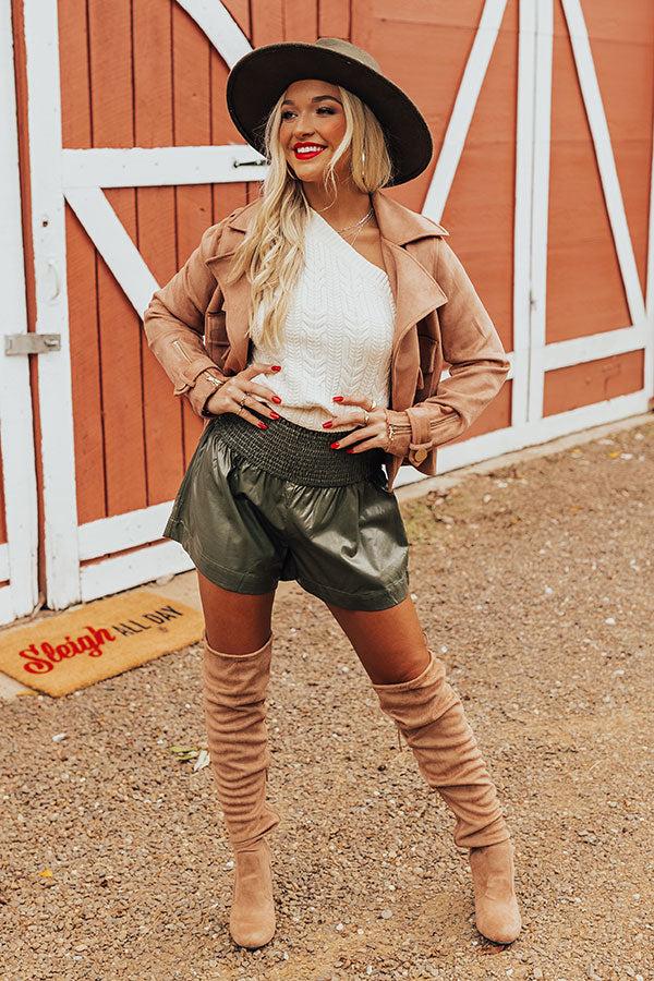 Impressions The Parleigh Faux Leather Shorts In Army Green