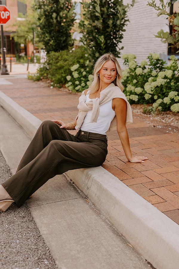 Impressions The Phoebe High Waist Wide Leg Pants In Deep Forest