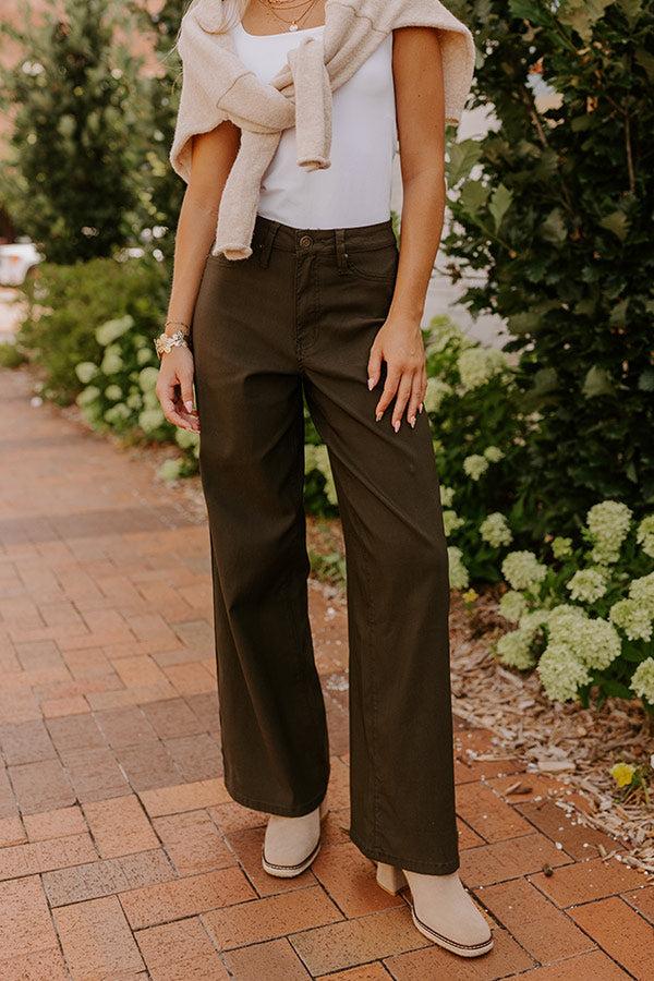 Impressions The Phoebe High Waist Wide Leg Pants In Deep Forest
