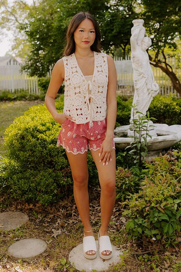 Impressions The Picnic Patch High Waist Embroidered Gingham Shorts