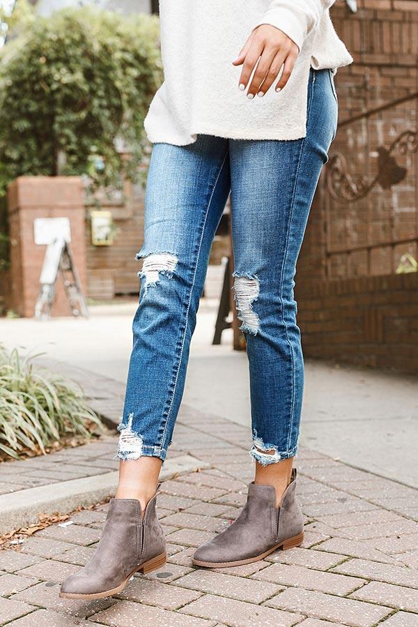 Impressions The Poppy Faux Suede Bootie In Charcoal