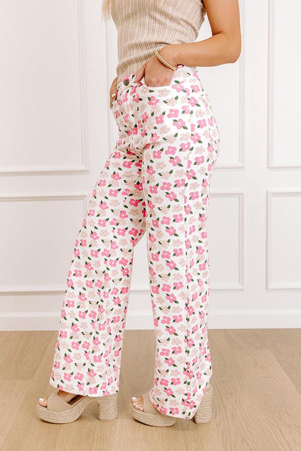 Impressions The Poppy High Waist Floral Wide Leg Pants In Pink