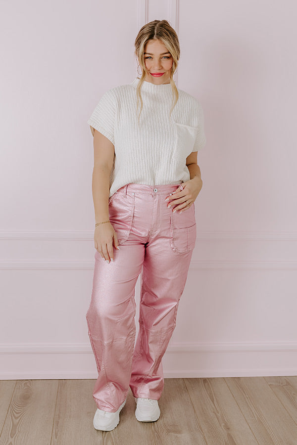 Impressions The Raleigh High Waist Metallic Pants In Pink