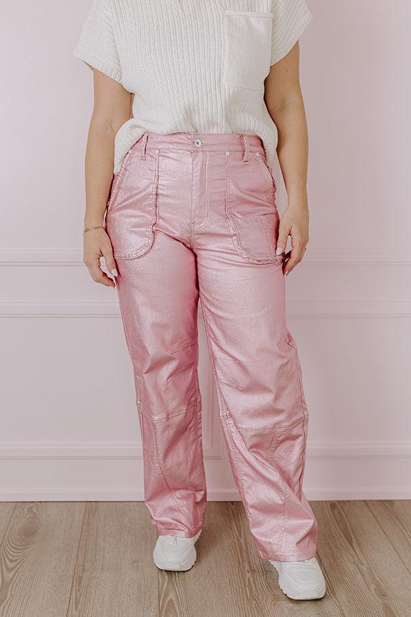 Impressions The Raleigh High Waist Metallic Pants In Pink