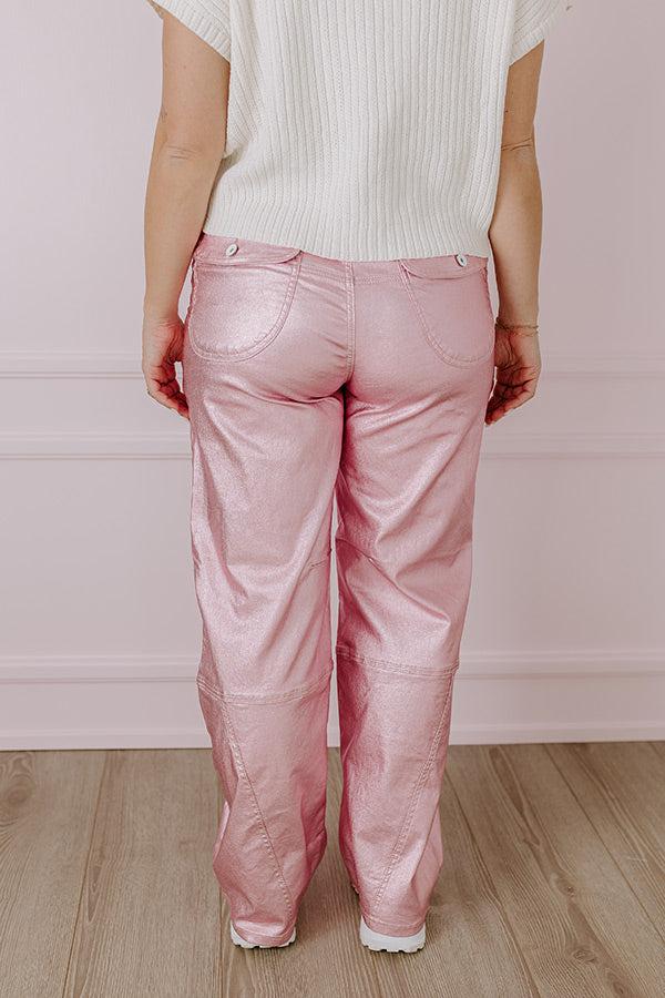 Impressions The Raleigh High Waist Metallic Pants In Pink