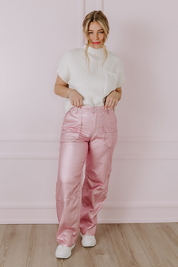Impressions The Raleigh High Waist Metallic Pants In Pink