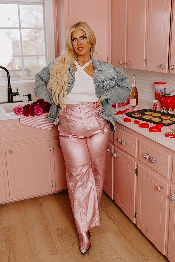 Impressions The Raleigh High Waist Metallic Pants In Pink Curves