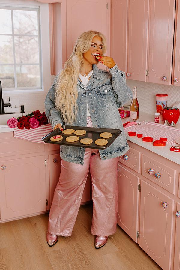 Impressions The Raleigh High Waist Metallic Pants In Pink Curves