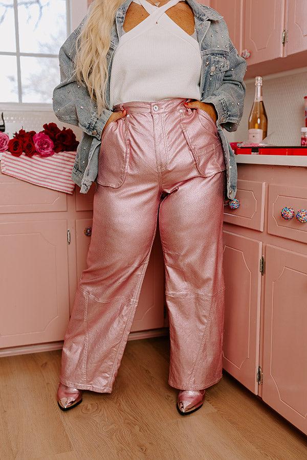 Impressions The Raleigh High Waist Metallic Pants In Pink Curves