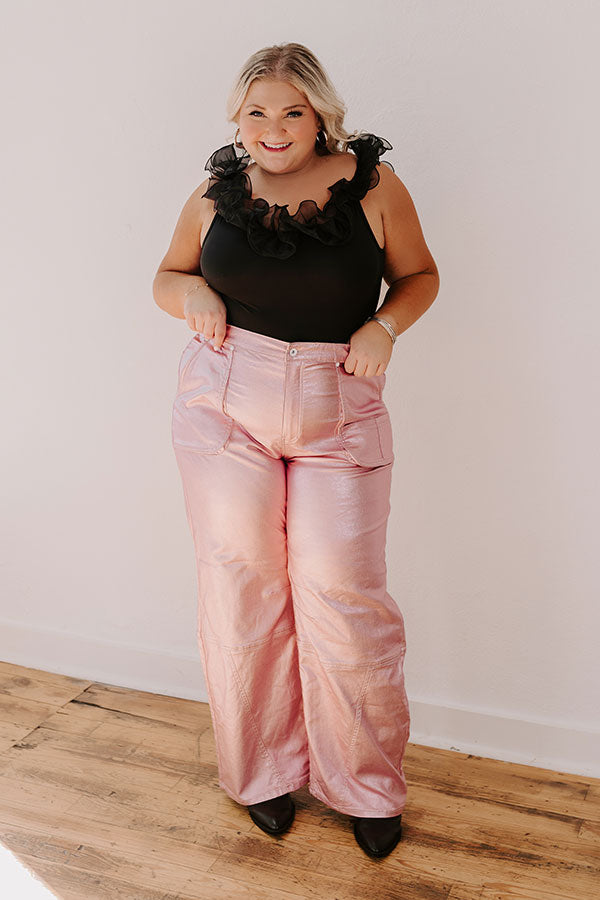 Impressions The Raleigh High Waist Metallic Pants In Pink Curves