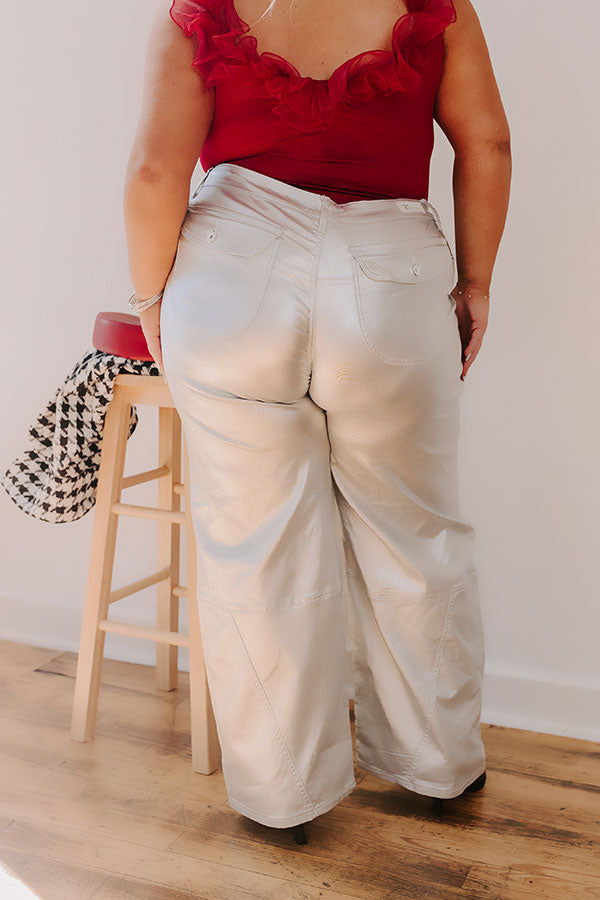 Impressions The Raleigh High Waist Metallic Pants In Silver Curves