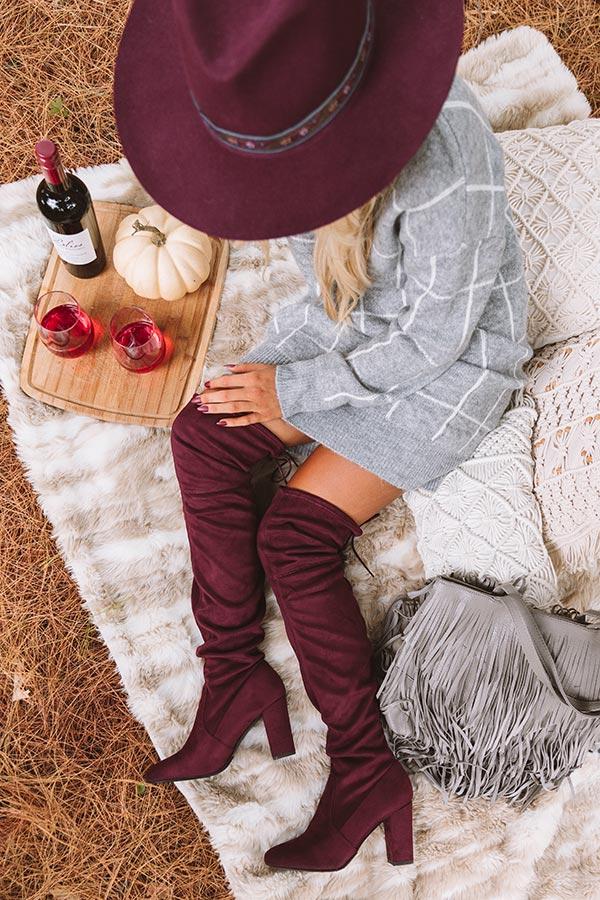 Impressions The Raven Faux Suede Thigh High Boot In Windsor Wine