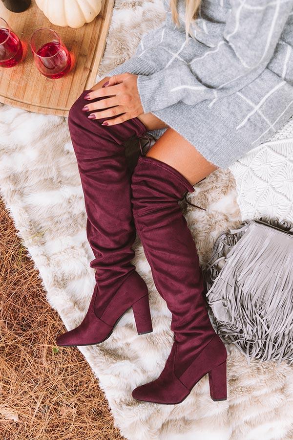 Impressions The Raven Faux Suede Thigh High Boot In Windsor Wine
