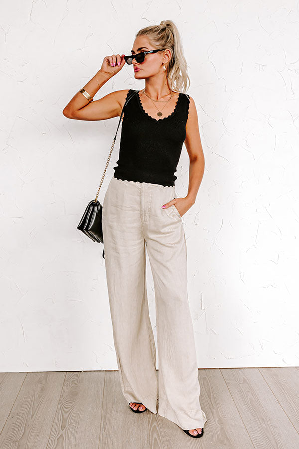 Impressions The Riley High Waist Chambray Trousers In Stone