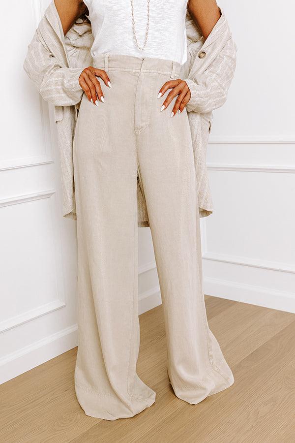 Impressions The Riley High Waist Chambray Trousers In Stone