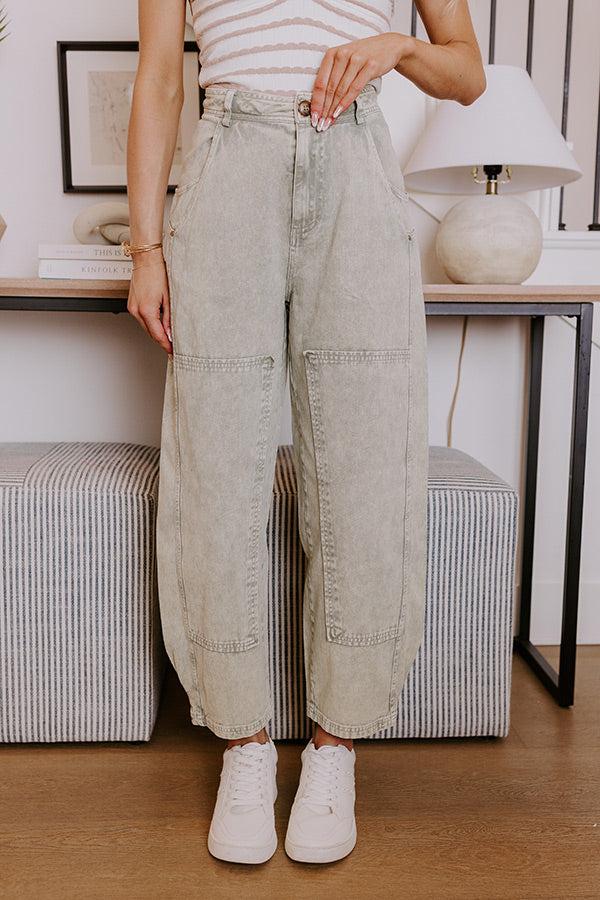 Impressions The Sadie Midrise Vintage Wash Barrel Jean In Sage