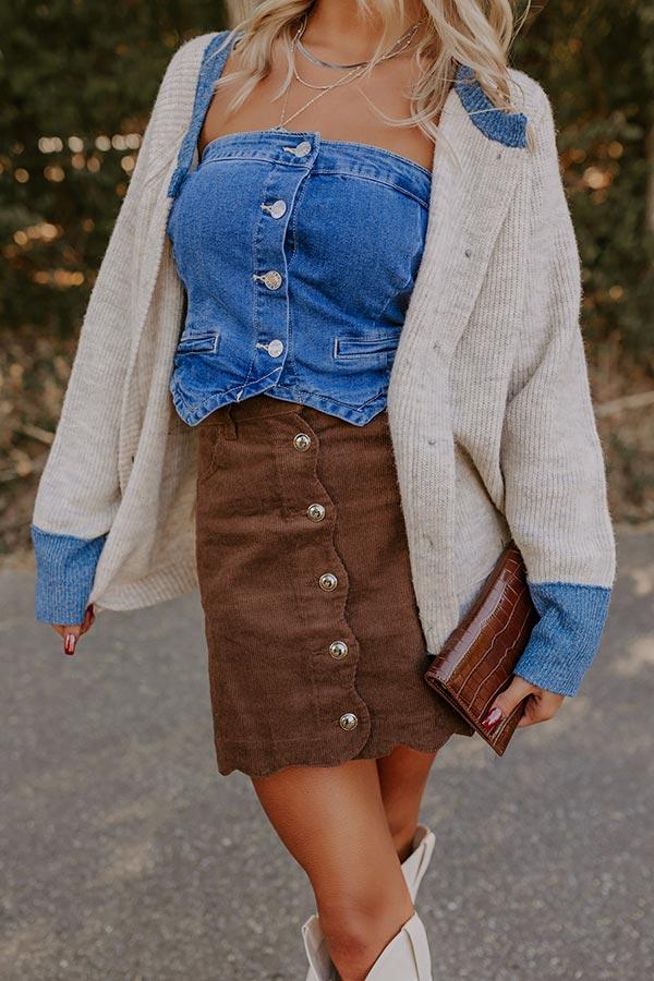 Impressions The Sienna High Waist Corduroy Mini Skirt In Chocolate