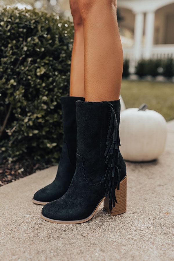 Impressions The Silverado Faux Suede Fringe Boot In Black