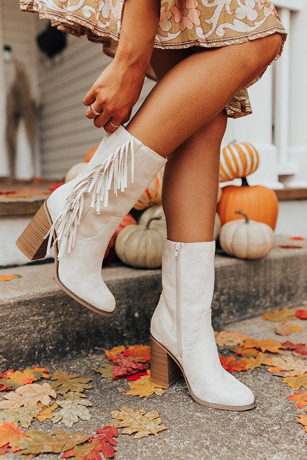 Impressions The Silverado Faux Suede Fringe Boot In Ivory
