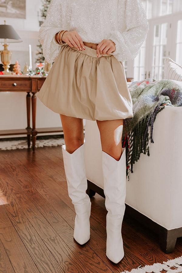 Impressions The Sofia High Waist Faux Leather Skirt In Beige