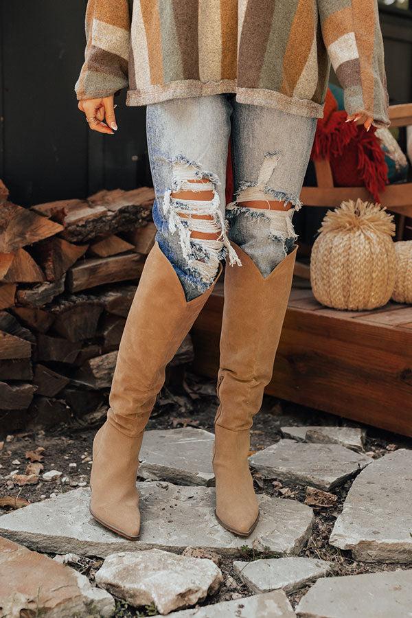 Impressions The Spell Faux Suede Over The Knee Boot In Khaki