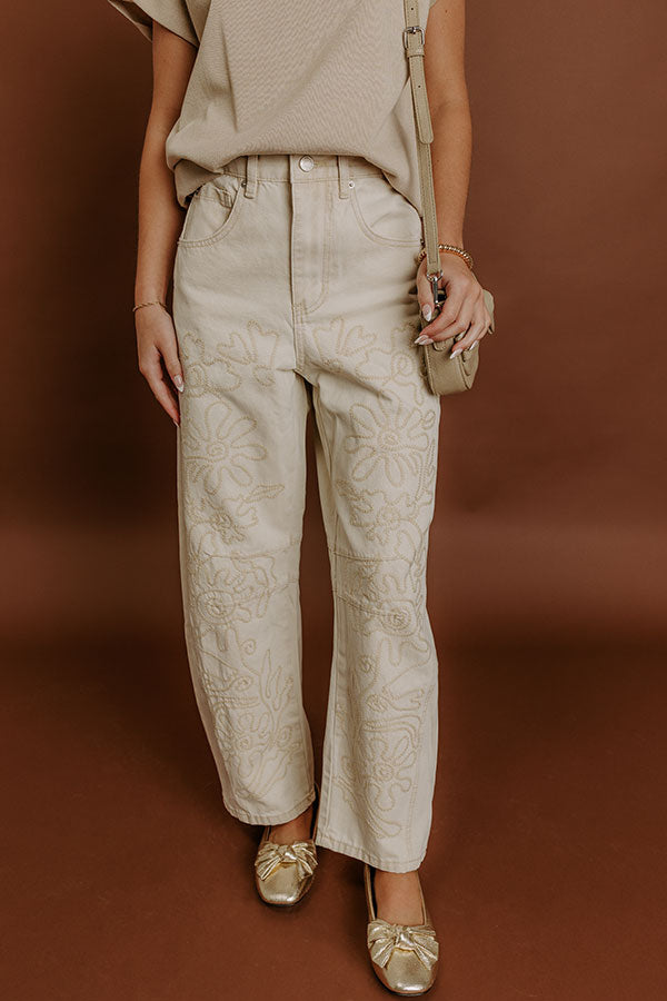 Impressions The Sunny High Waist Embroidered Barrel Leg Jean