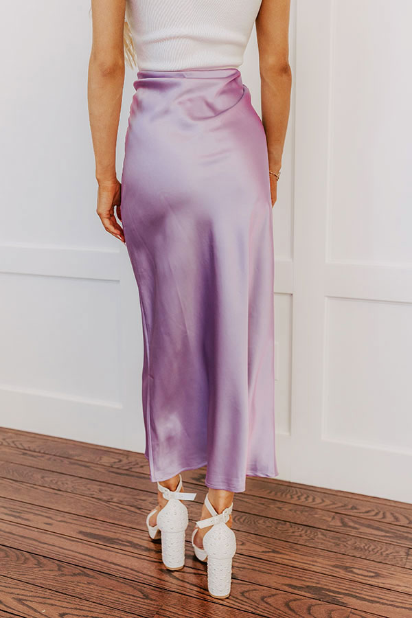 Impressions The Tiffany High Waist Satin Midi Skirt In Lavender