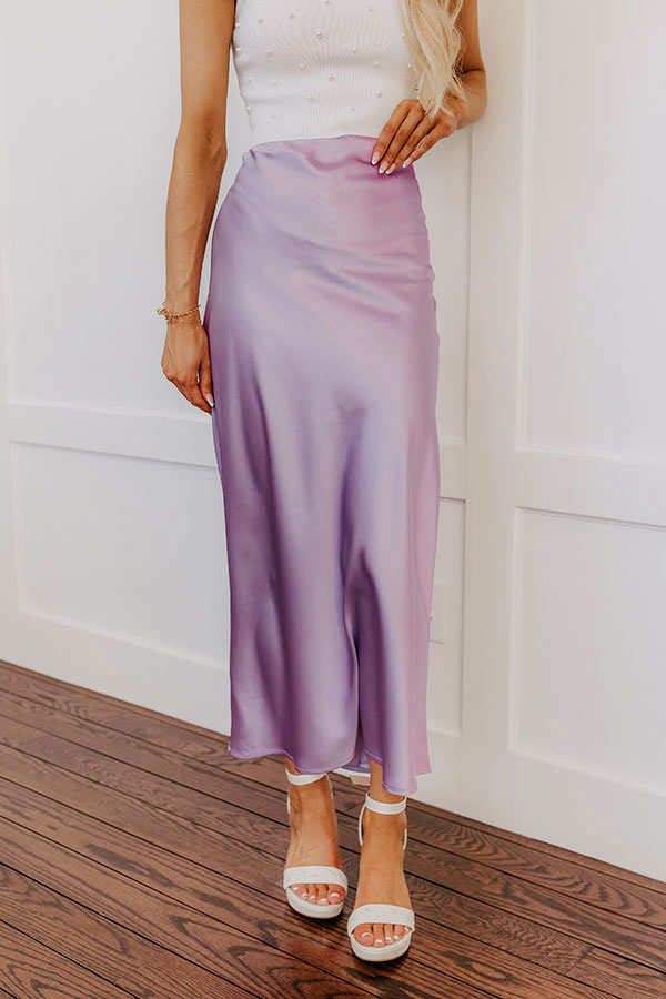 Impressions The Tiffany High Waist Satin Midi Skirt In Lavender