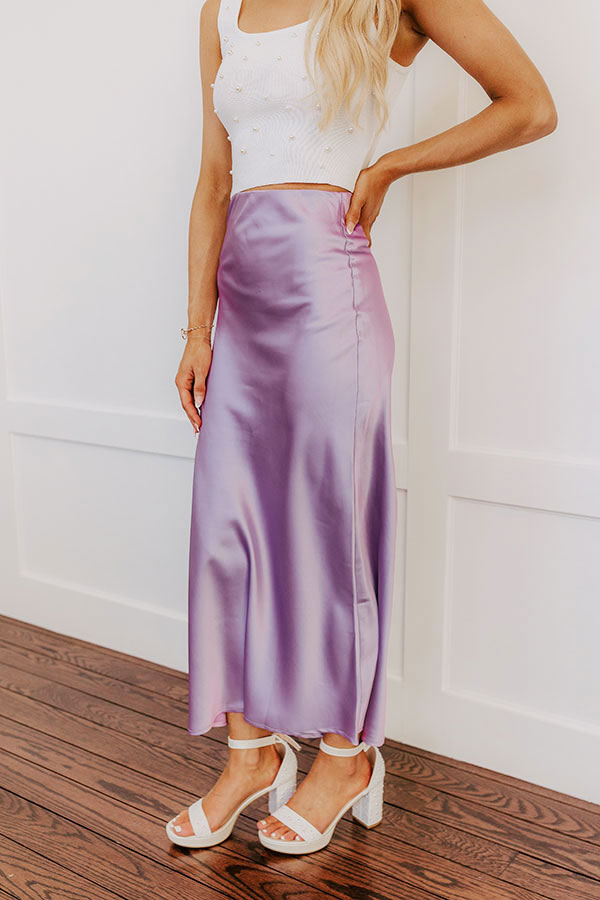 Impressions The Tiffany High Waist Satin Midi Skirt In Lavender