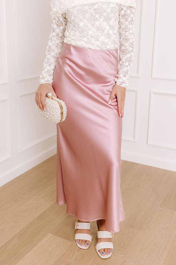 Impressions The Tiffany High Waist Satin Midi Skirt In Pink