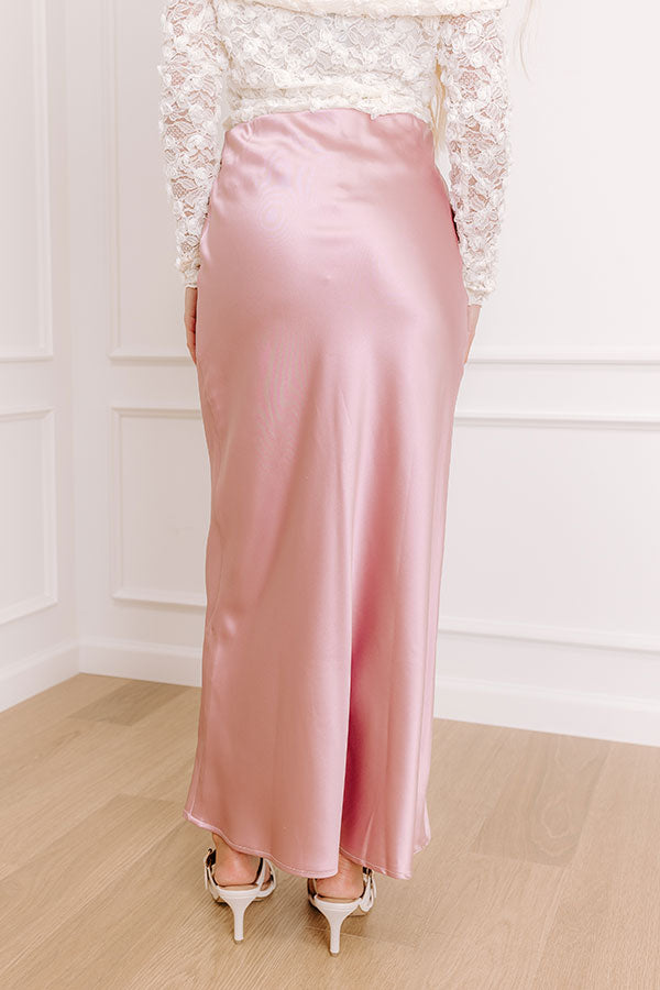 Impressions The Tiffany High Waist Satin Midi Skirt In Pink