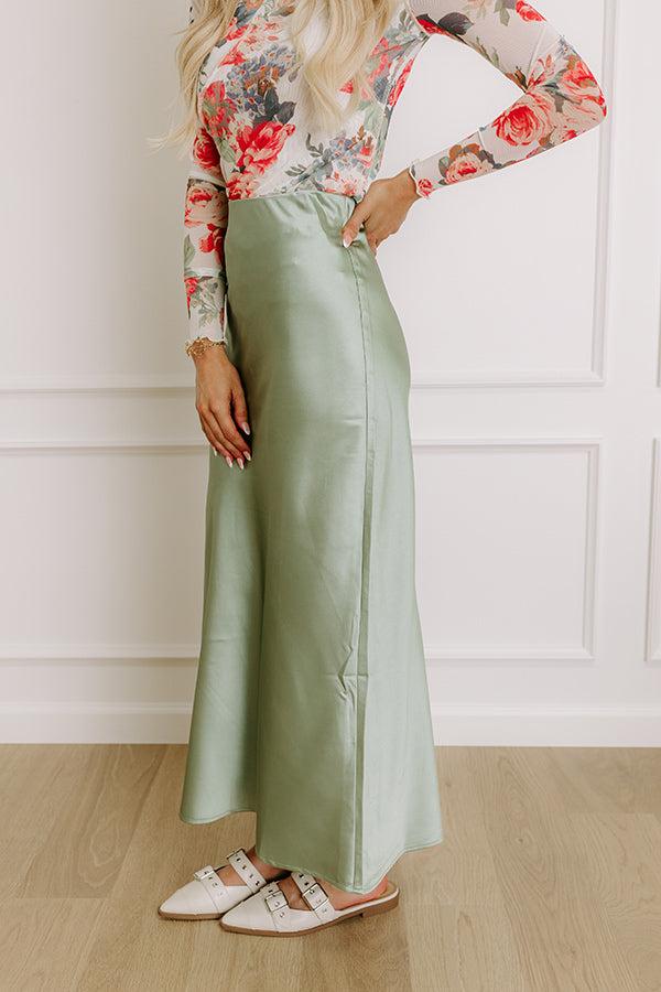 Impressions The Tiffany High Waist Satin Midi Skirt In Sage