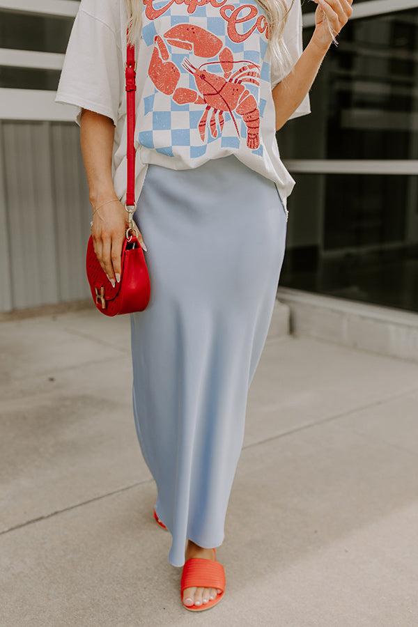 Impressions The Tiffany High Waist Satin Midi Skirt In Sky Blue