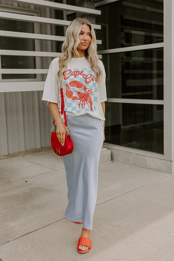 Impressions The Tiffany High Waist Satin Midi Skirt in Sky Blue