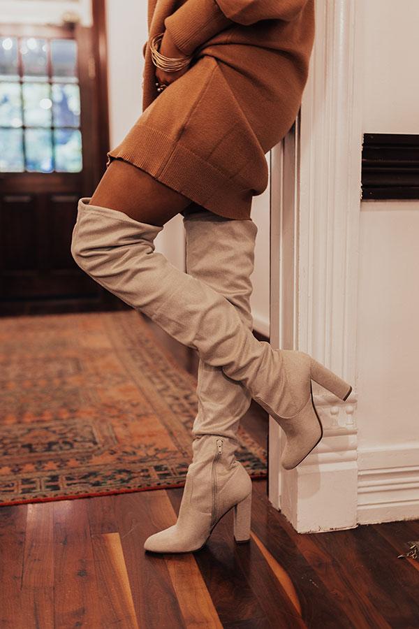 Impressions The Tipson Faux Suede Thigh High Boot In Light Birch