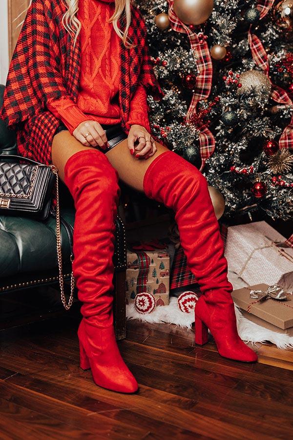 Impressions The Tipson Faux Suede Thigh High Boot In Red