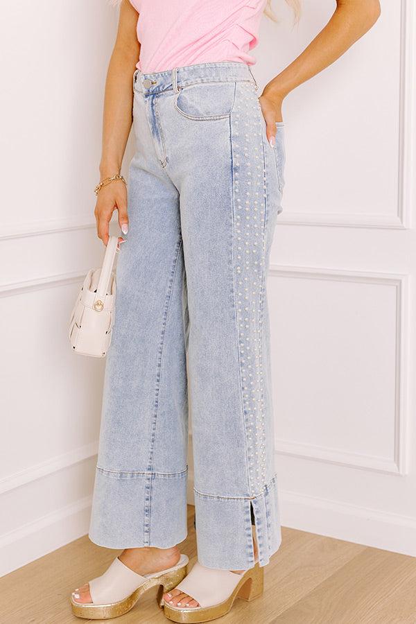 Impressions The Vicky Midrise Pearl Embellished Wide Leg Jean