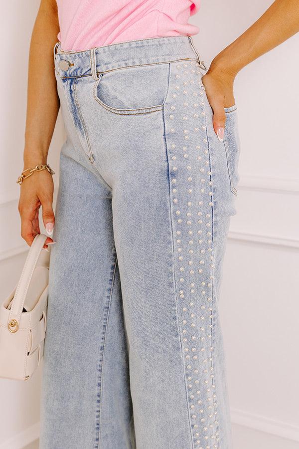 Impressions The Vicky Midrise Pearl Embellished Wide Leg Jean