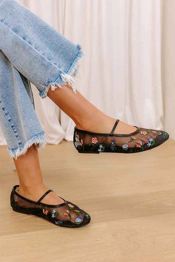 Impressions The Violet Mesh Embroidered Flats In Black
